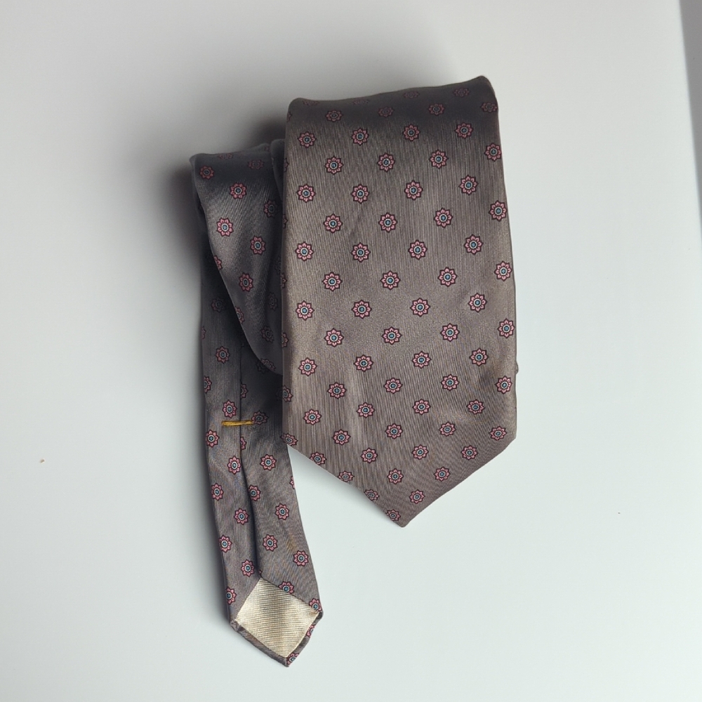 100% Silk Tie. Brownstone. Floral Polka Dot. Teacher. Spring Wedding. Prom.